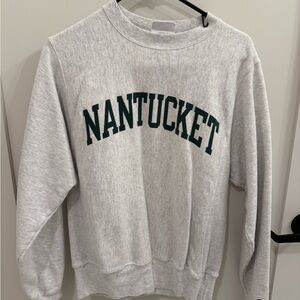 Champion Gray Crewneck Sweater with Green Print